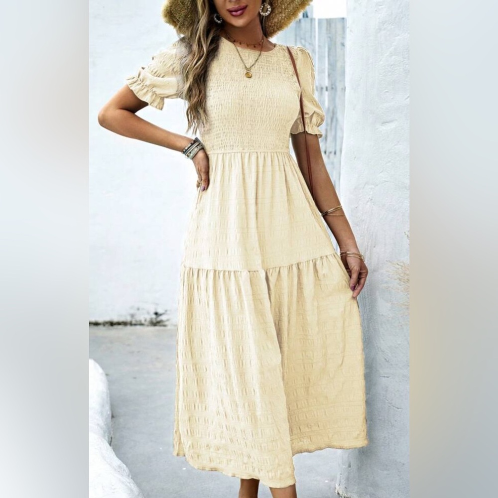 SHEIN Holidaya Puff Sleeve Ruffle Hem Dress - Picture 3 of 4
